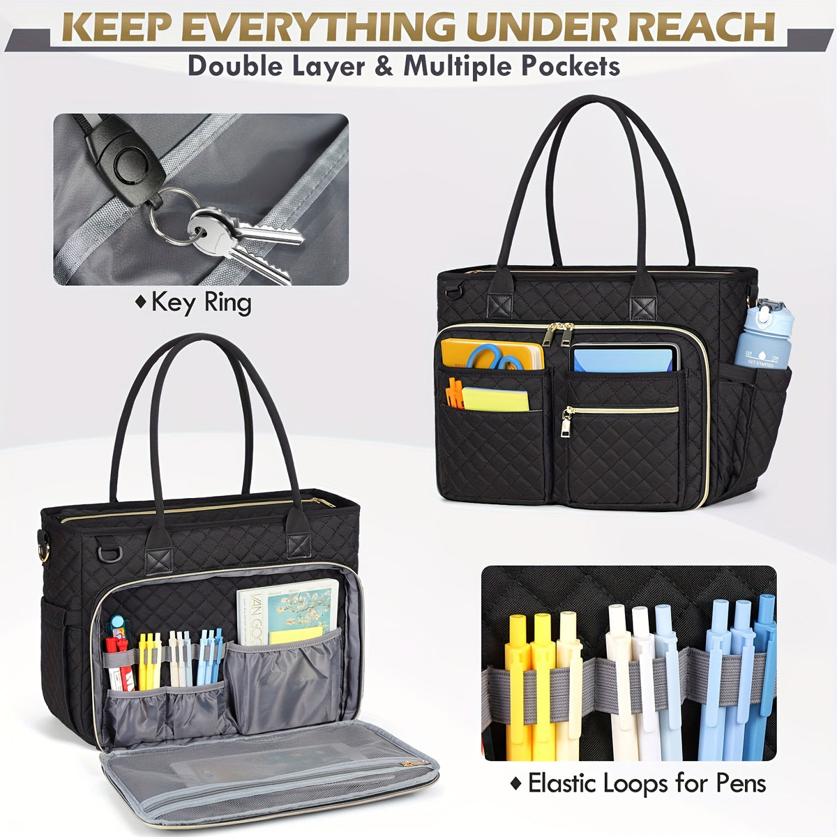 Sac d'enseignant Sac, Noir pour ordinateur portable Sacoche pour femmes et infirmières – vue détaillée 3