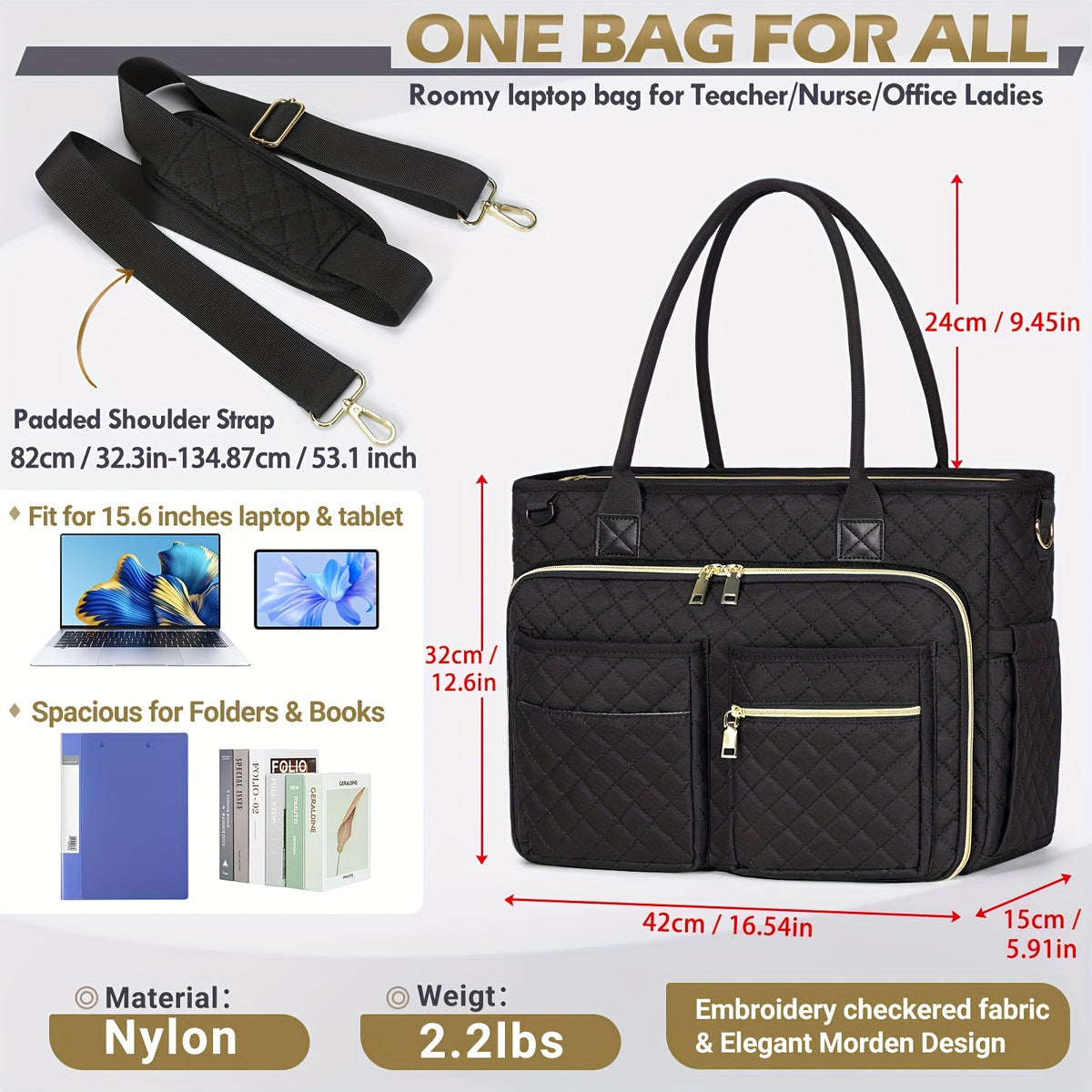 Sac d'enseignant Sac, Noir pour ordinateur portable Sacoche pour femmes et infirmières – vue détaillée 5