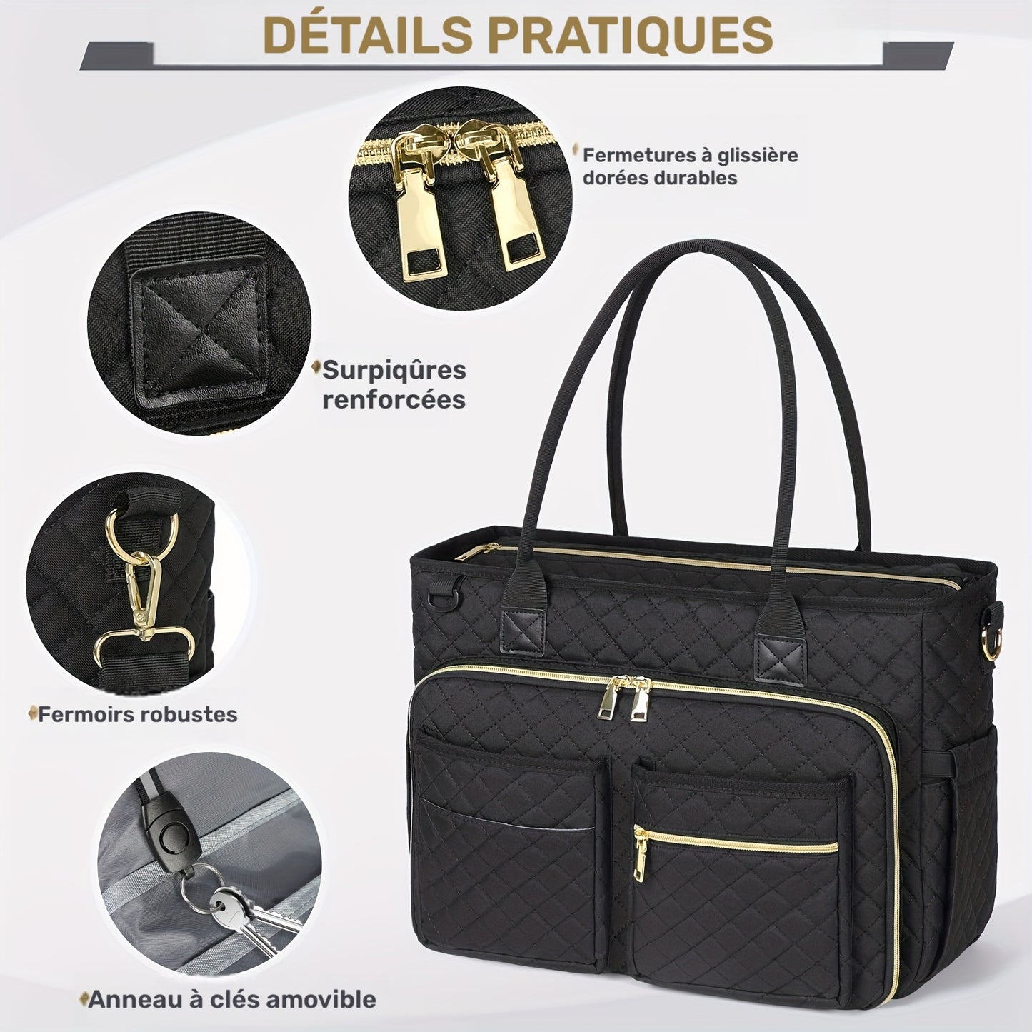Sac d'enseignant Sac, Noir pour ordinateur portable Sacoche pour femmes et infirmières – vue détaillée 8