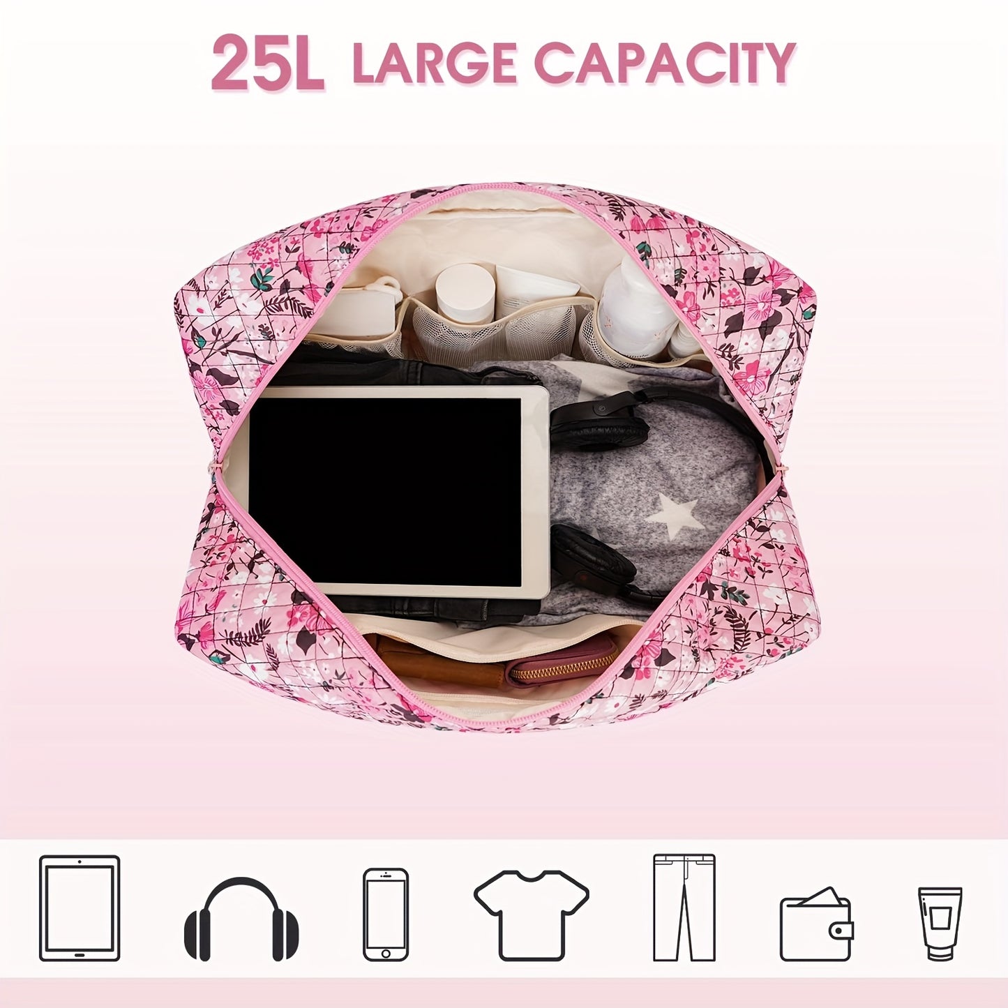 Sac de Sport et Voyage, Imprimé Léopard Rose pour camping et voyage – vue détaillée 2