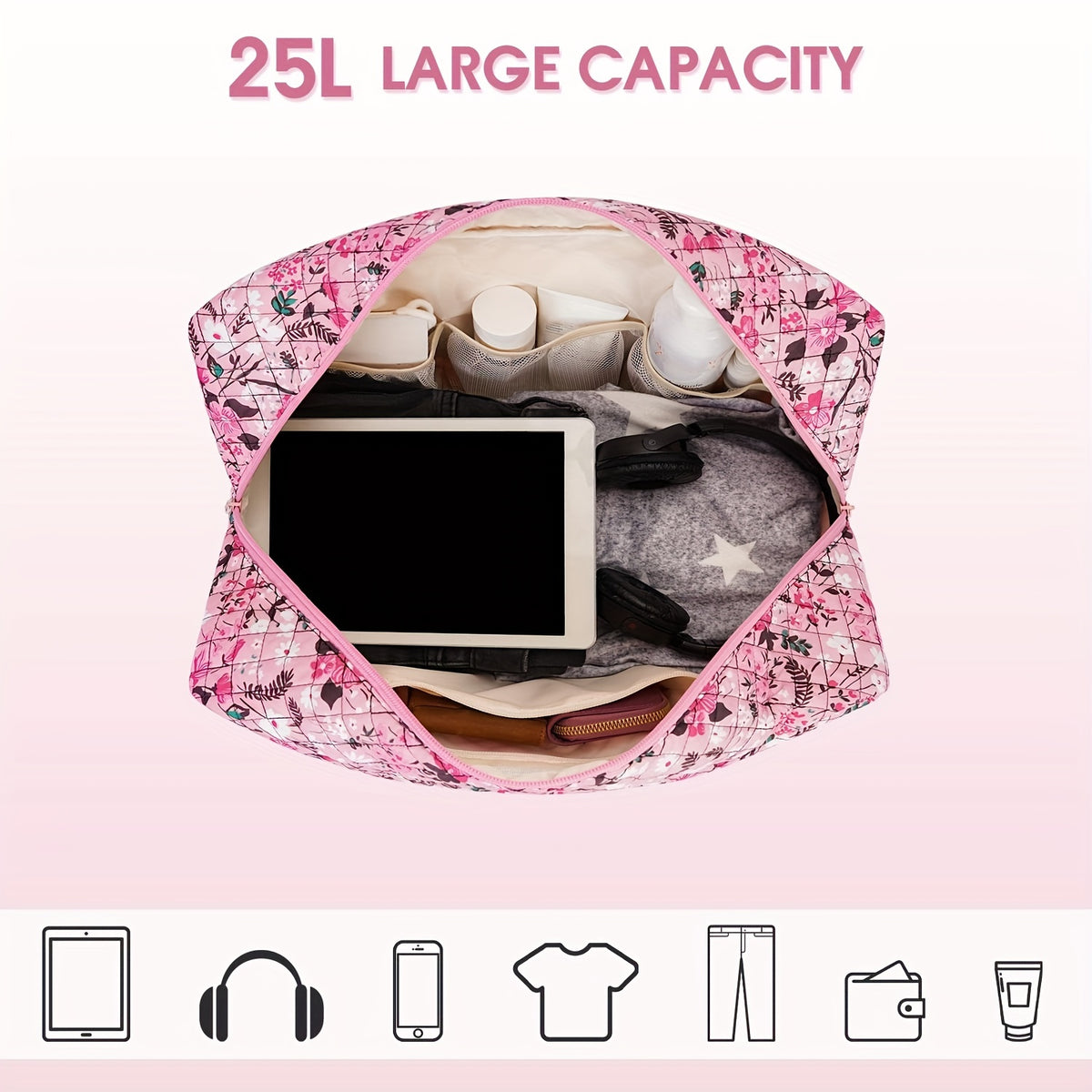 Sac de Sport et Voyage, Imprimé Léopard Rose pour camping et voyage – vue détaillée 2