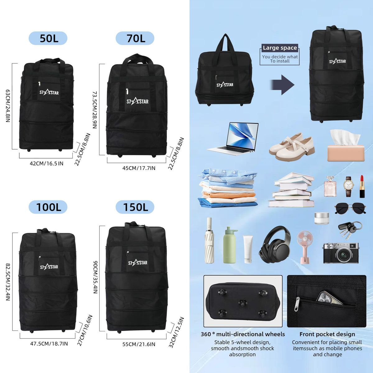 Sacs polochon, pliable pour camping et voyage – vue détaillée 8