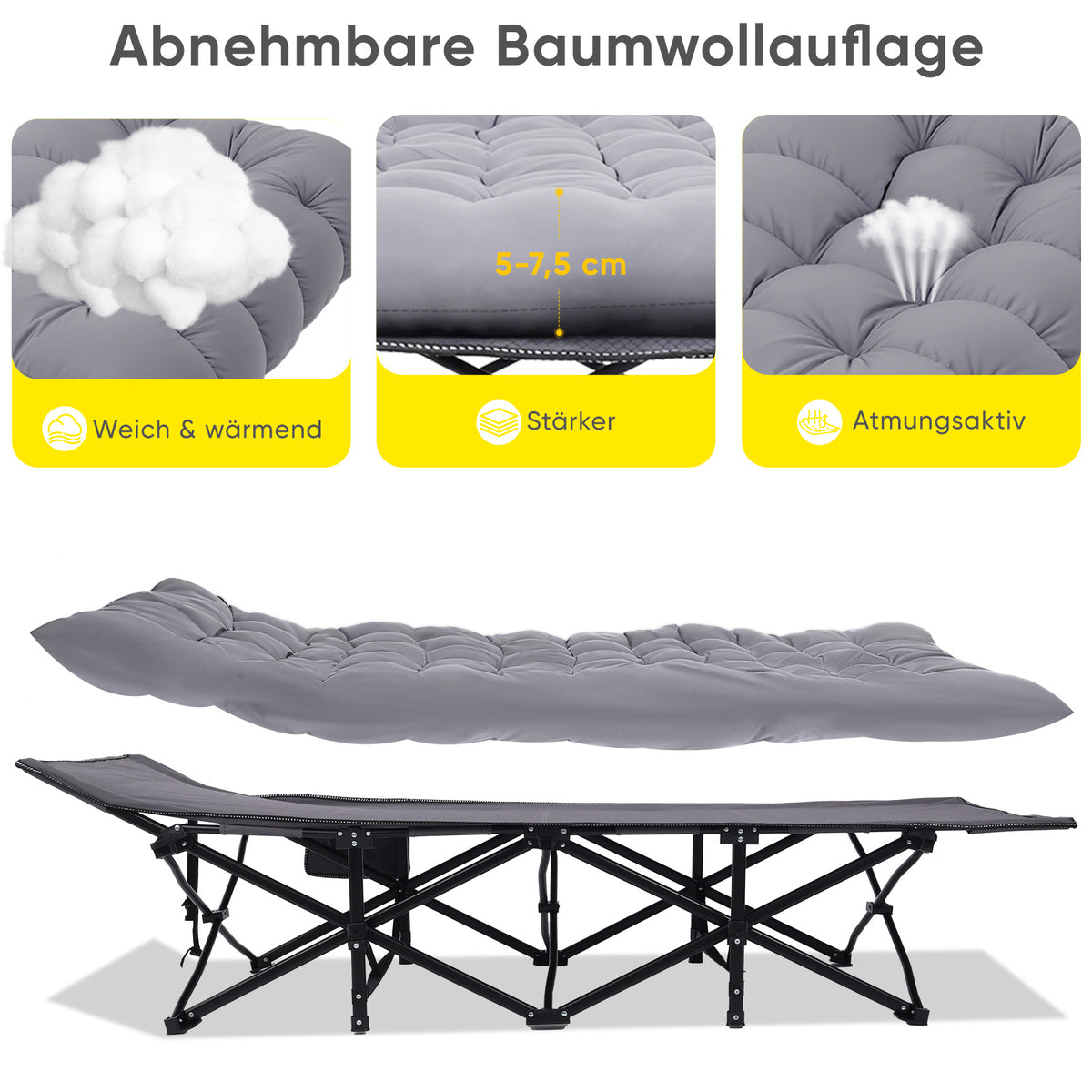 Sekey Lit de Camping, pliable pour jardin et terrasse – vue détaillée 5
