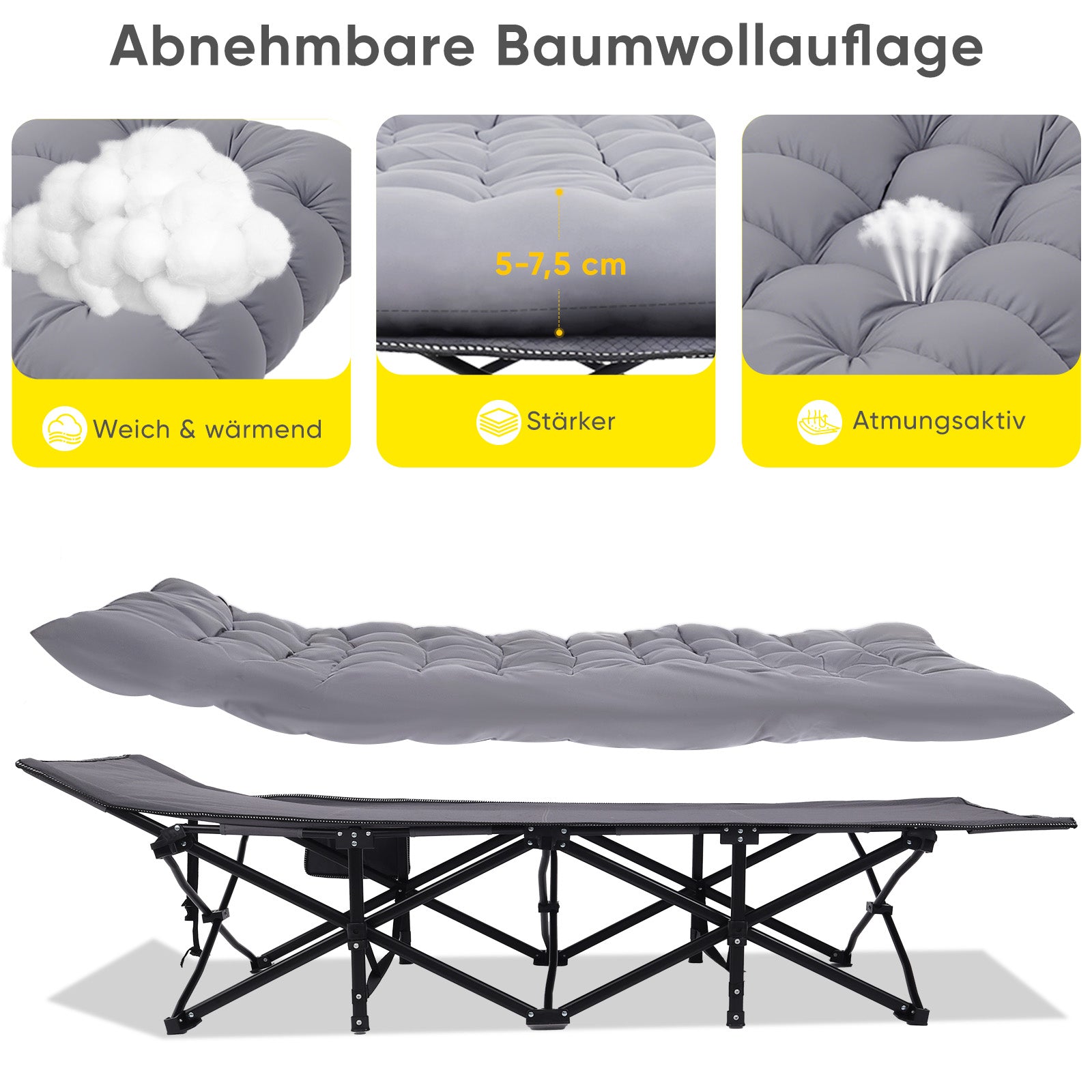 Sekey Lit de Camping, pliable pour jardin et terrasse – vue détaillée 5