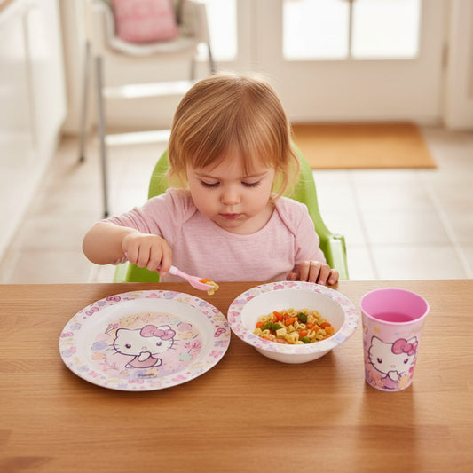 Service de vaisselle réutilisable bicolore, 3 pièces pour enfants et bébés – vue principale