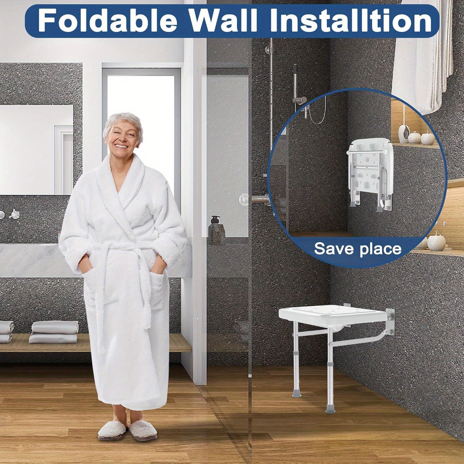 Siège de douche mural pliable, réglable pour quotidien et maison – vue principale