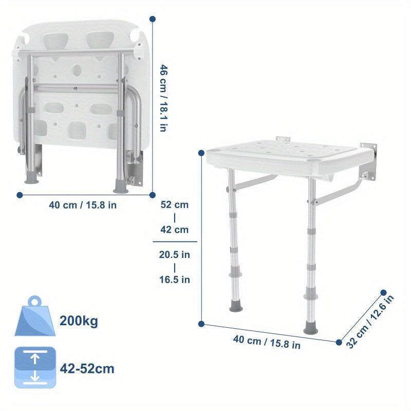 Siège de douche mural pliable, réglable pour quotidien et maison – vue détaillée 3