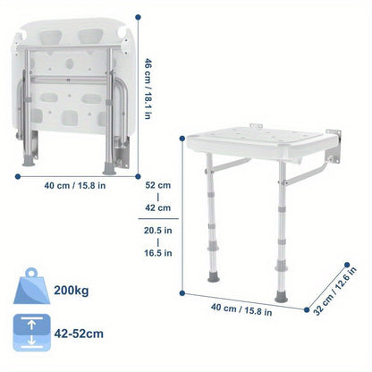 Siège de douche mural pliable, réglable pour quotidien et maison – vue détaillée 3