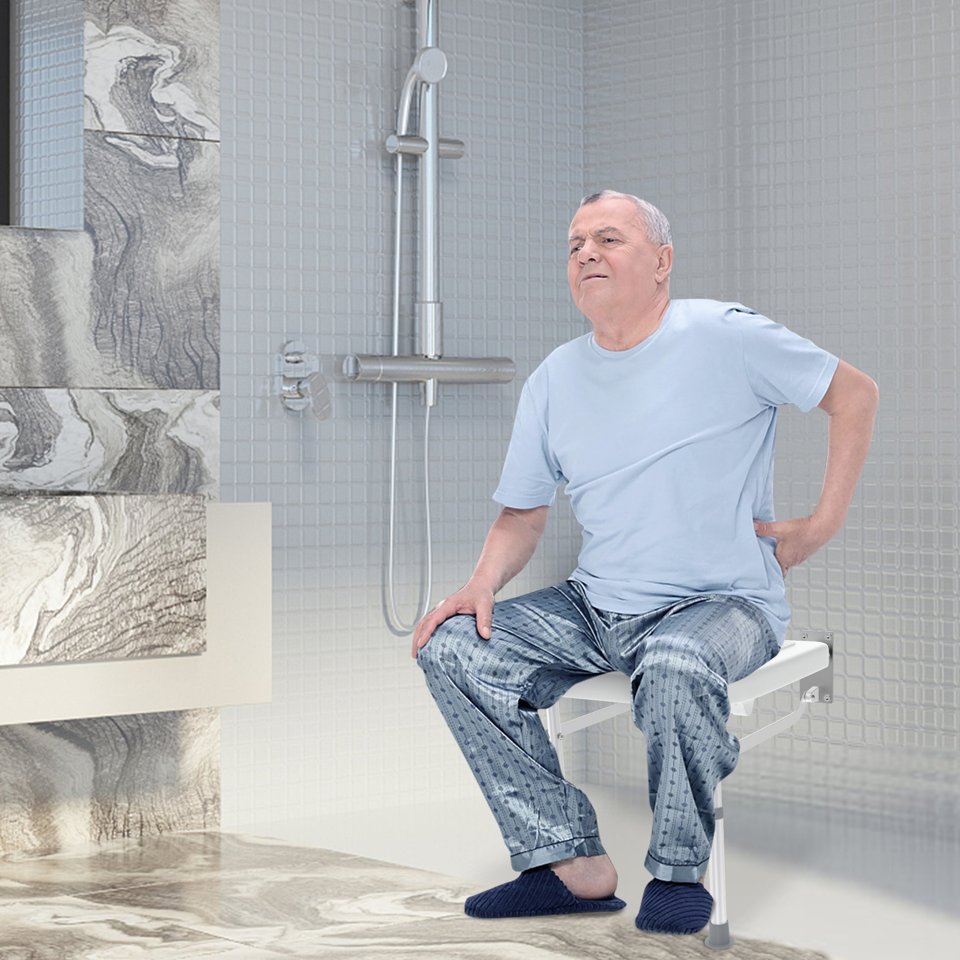 Siège de douche mural pliable, réglable pour quotidien et maison – vue détaillée 8