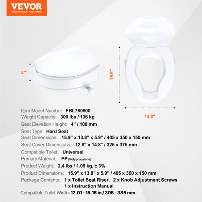 Siège de Toilette Élevé VEVOR, 300 lbs pour Personnes Âgées et quotidien – vue détaillée 4