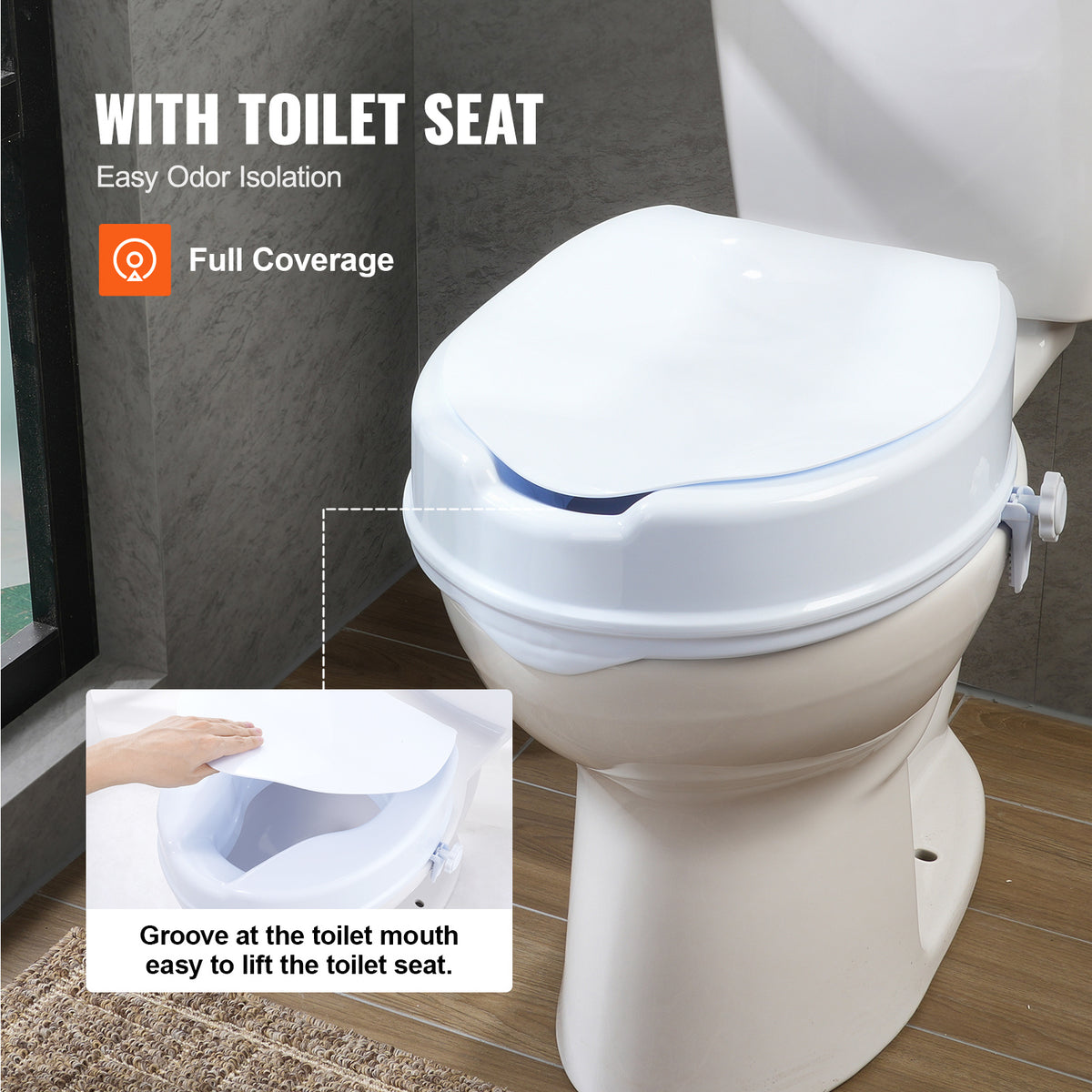 Siège de Toilette Élevé VEVOR, 300 lbs pour Personnes Âgées et quotidien – vue détaillée 6