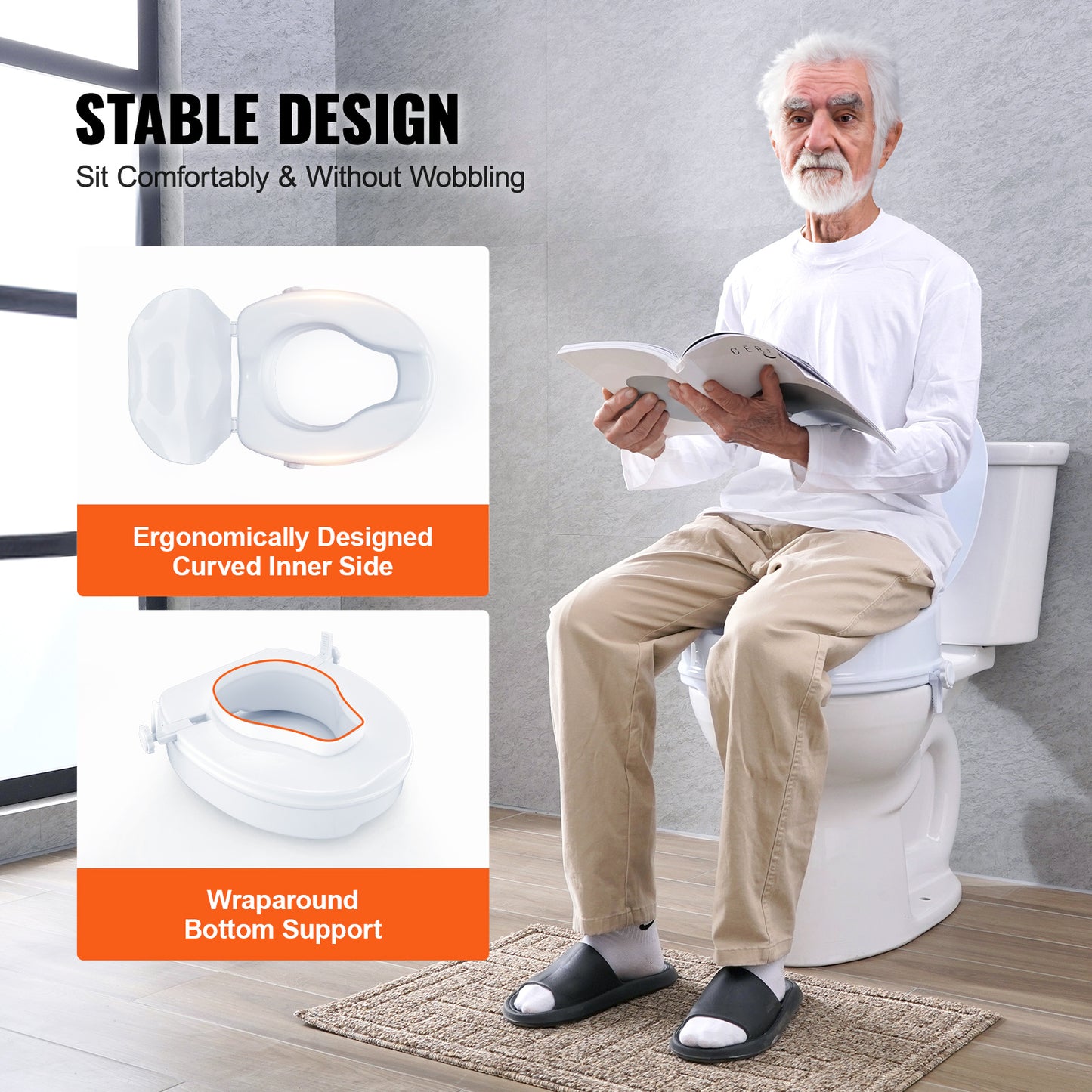 Siège de Toilette Élevé VEVOR, 300 lbs pour Personnes Âgées et quotidien – vue détaillée 7