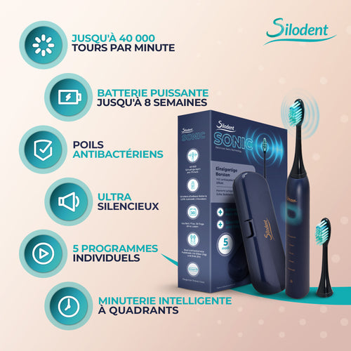 Silodent brosse à dents sonique, Bleu de nuit pour camping et voyage – vue principale