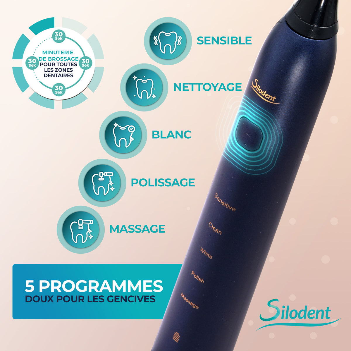 Silodent brosse à dents sonique, Bleu de nuit pour camping et voyage – vue détaillée 5