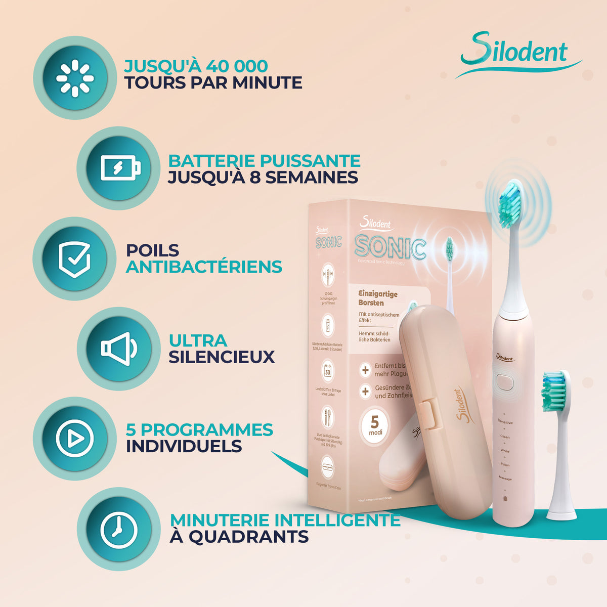 Silodent brosse à dents sonique, Bleu de nuit pour camping et voyage – vue détaillée 7