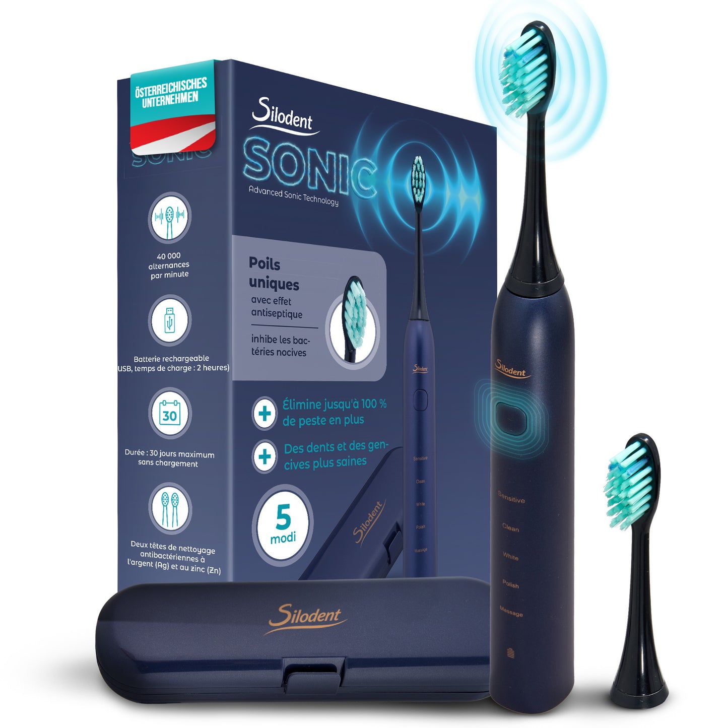 Silodent brosse à dents sonique, Bleu de nuit pour camping et voyage – vue détaillée 13