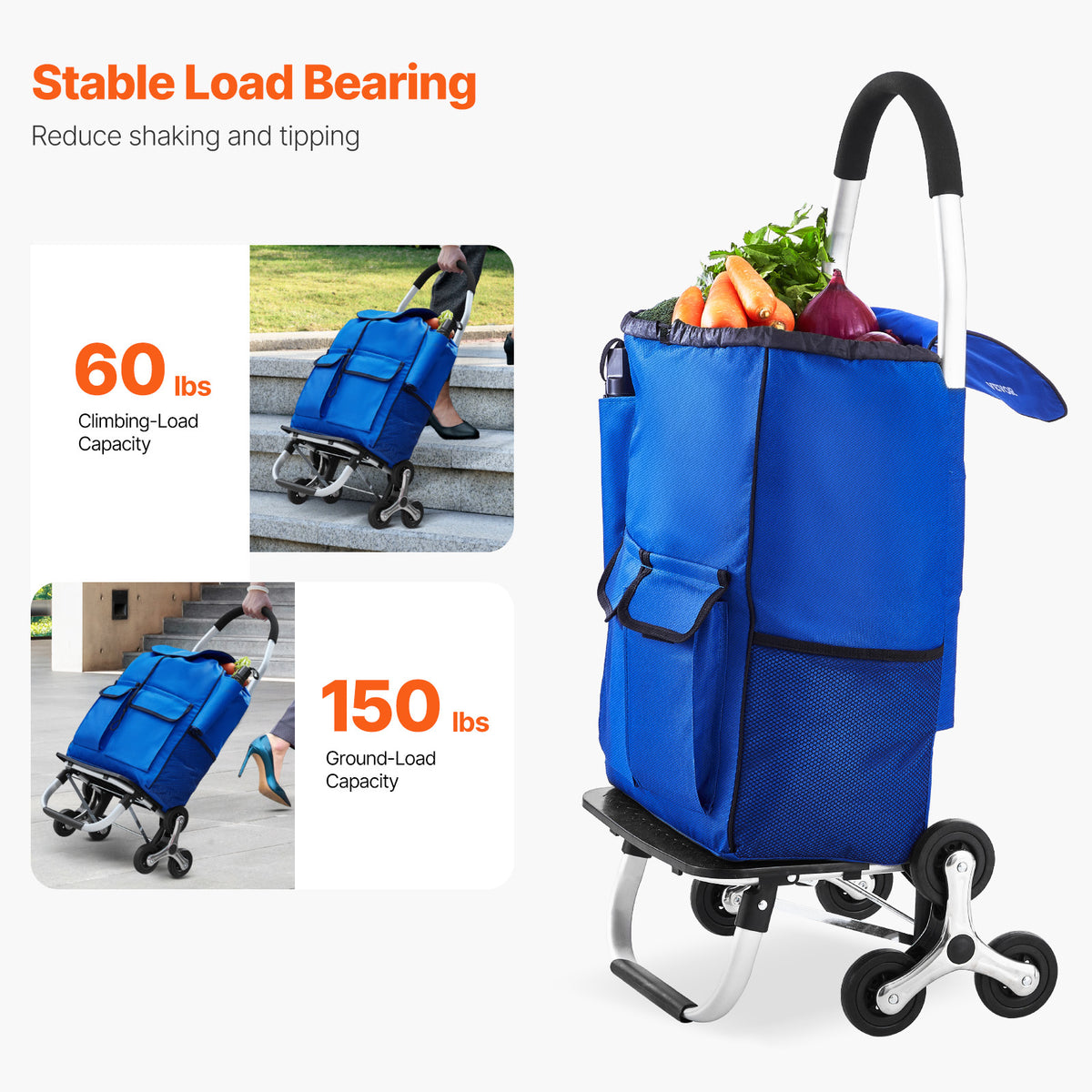 Stair Climbing Cart Poussette Pliante, Argent + Bleu marine pour véhicule et déplacements – vue détaillée 2