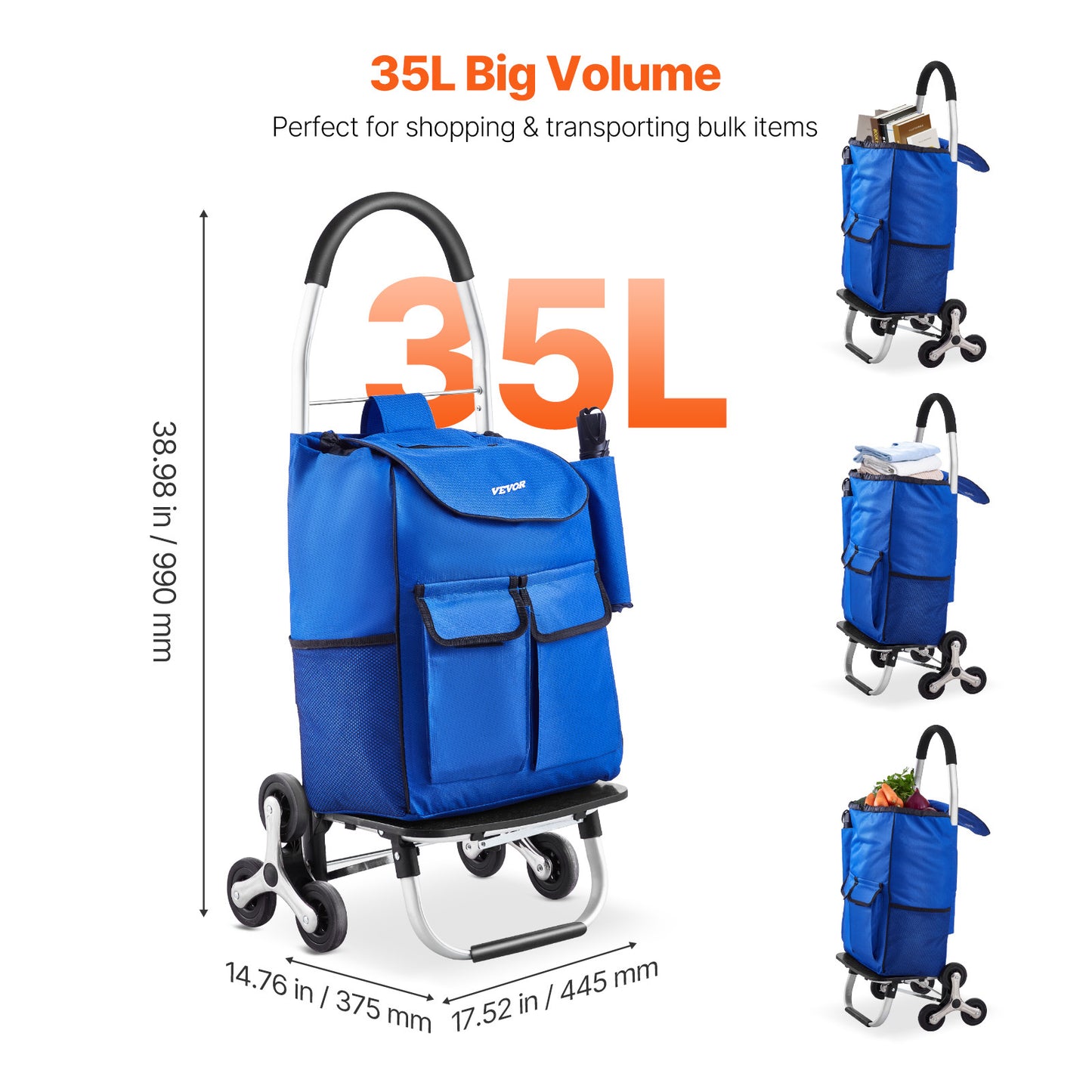 Stair Climbing Cart Poussette Pliante, Argent + Bleu marine pour véhicule et déplacements – vue détaillée 3