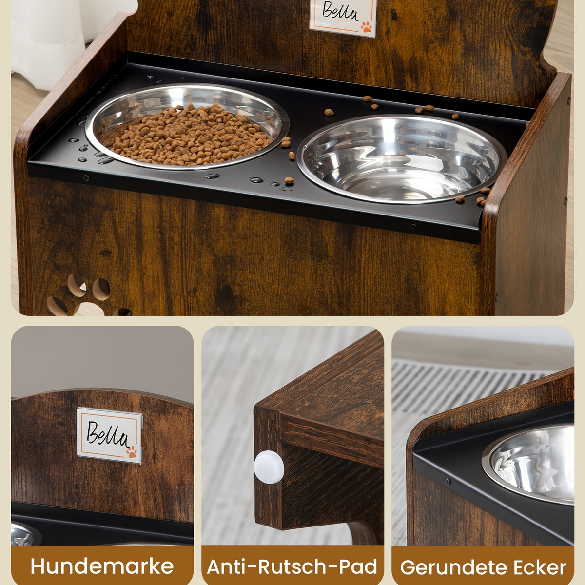 Station d'alimentation surélevée, acier inoxydable pour animaux et maison – vue détaillée 9