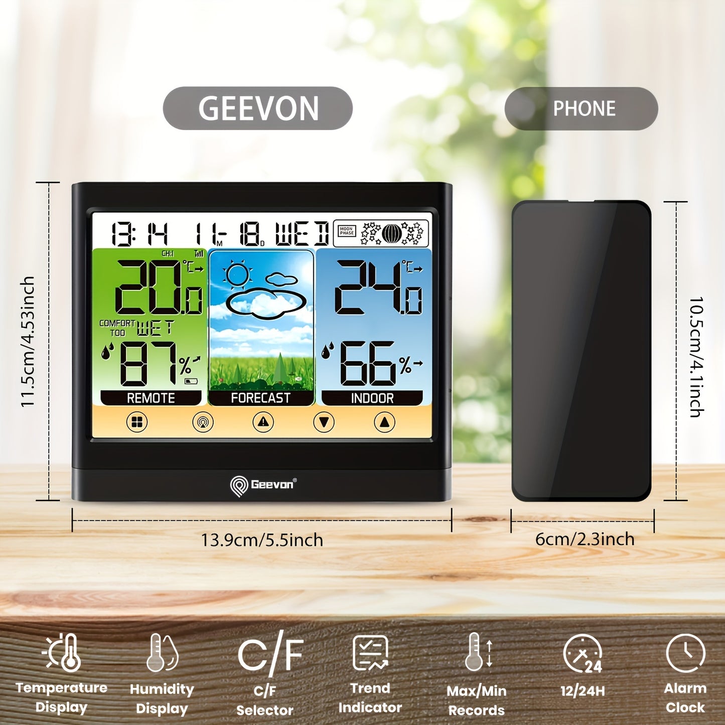 Station Météorologique Sans Fil Geevon, réglable pour Intérieur et Extérieur avec Thermomètre Hygromètre – vue détaillée 3