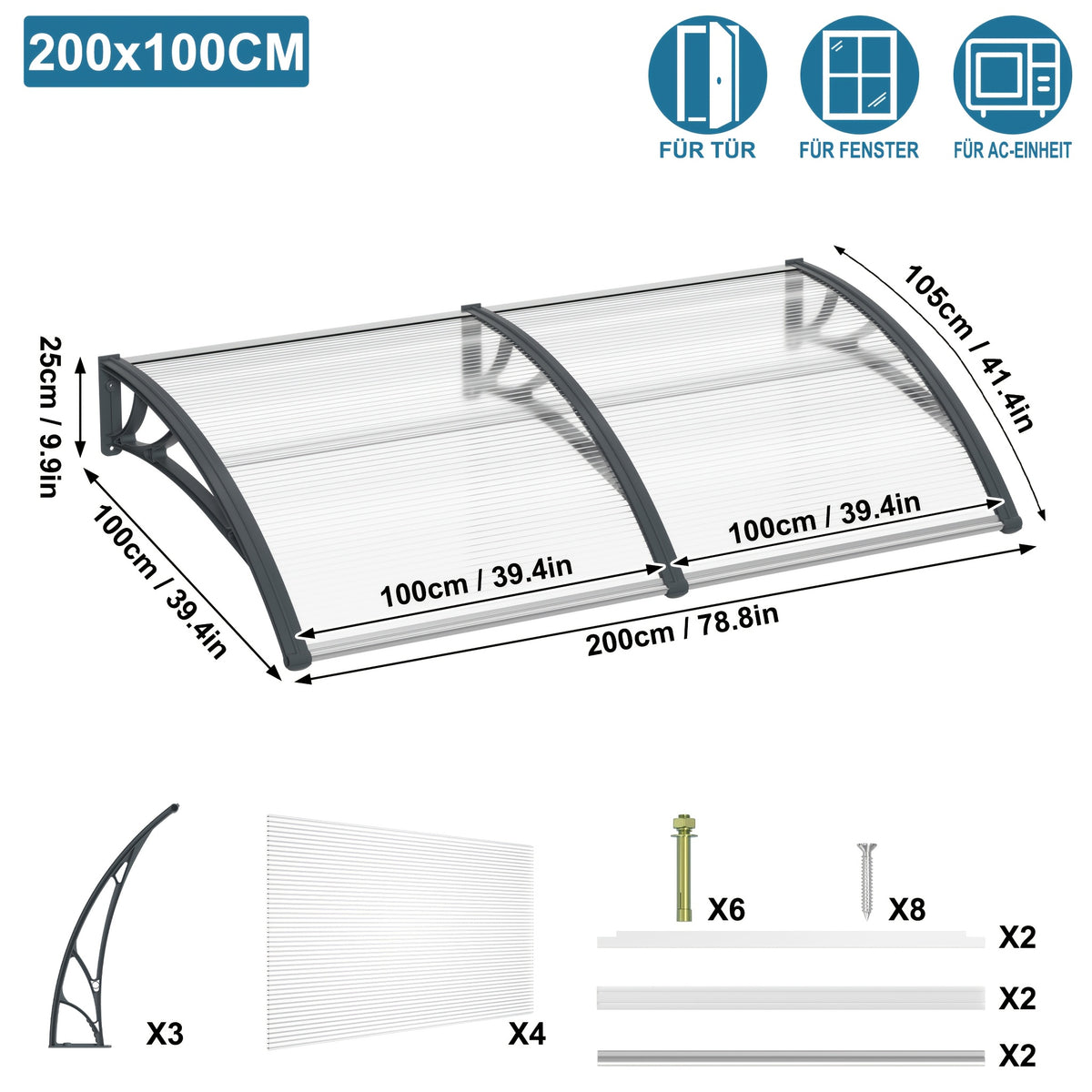 Store banne, 300×100cm pour jardin et balcon – vue détaillée 2