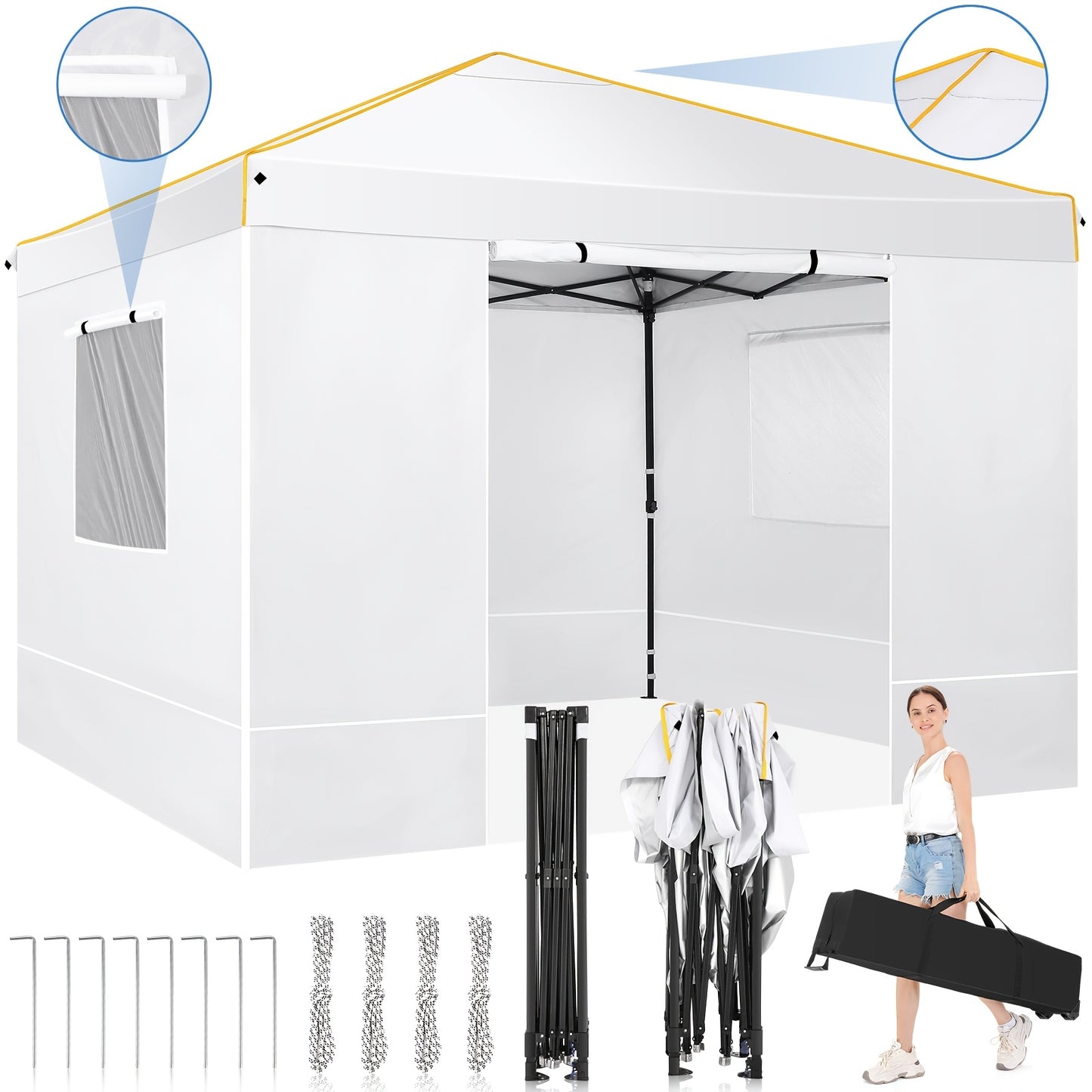Store banne, Blanc (avec 4 sacs de frappe) pour jardin et balcon – vue détaillée 5