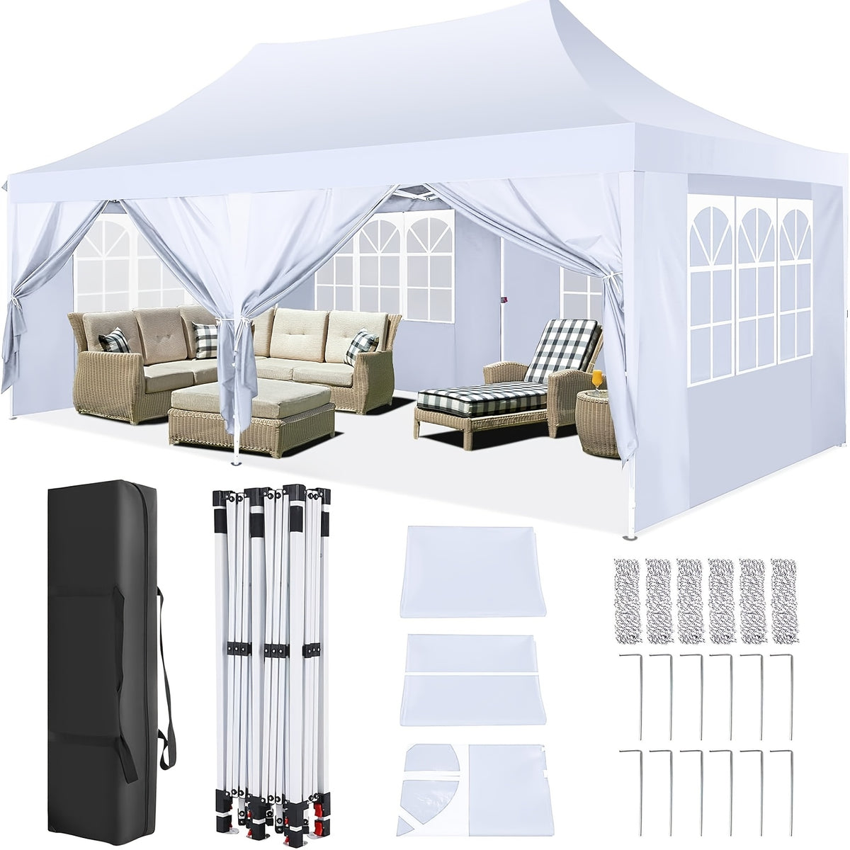 Store banne, Blanc (avec 4 sacs de frappe) pour jardin et balcon – vue détaillée 9