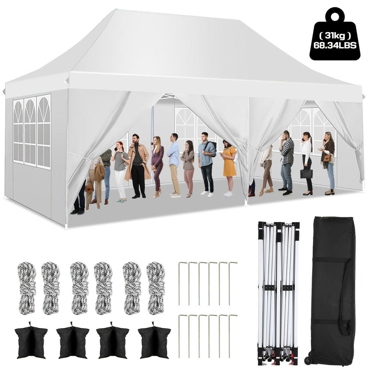 Store banne, Blanc (avec 4 sacs de frappe) pour jardin et balcon – vue détaillée 12