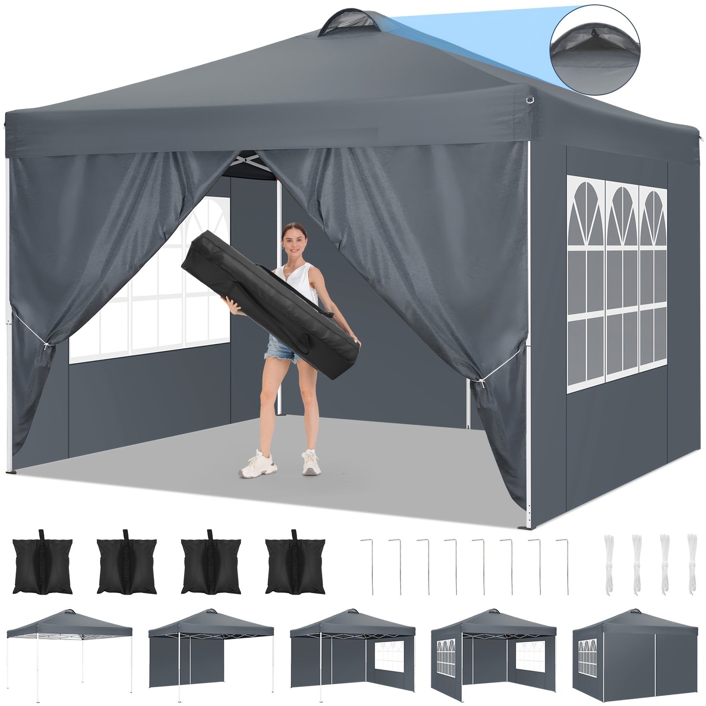 Store banne, Blanc (avec 4 sacs de frappe) pour jardin et balcon – vue détaillée 19