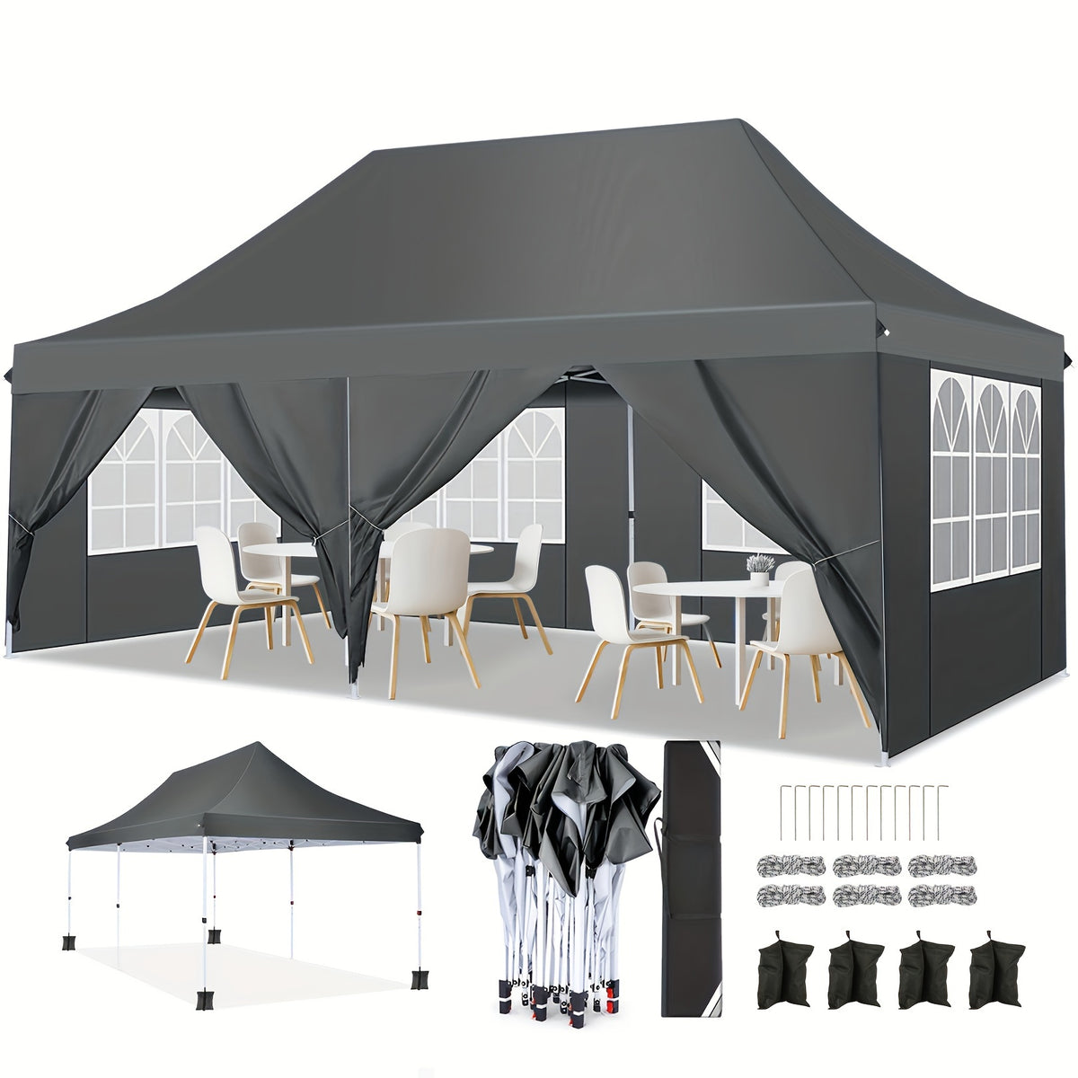 Store banne, Blanc (avec 4 sacs de frappe) pour jardin et balcon – vue détaillée 20