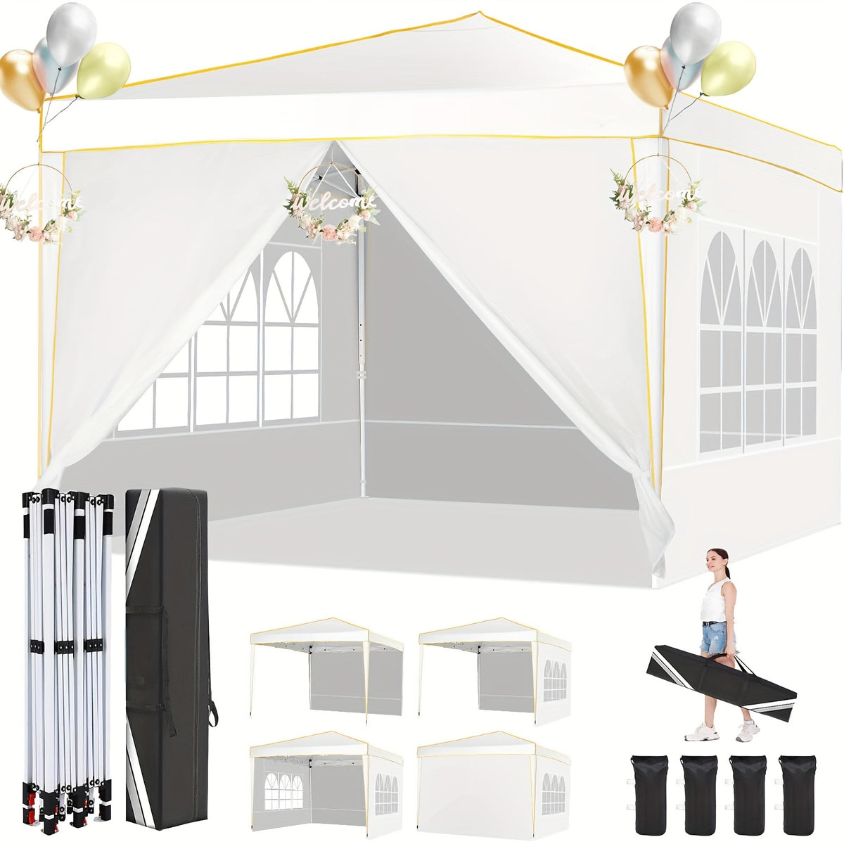 Store banne, Blanc (avec 4 sacs de frappe) pour jardin et balcon – vue détaillée 21