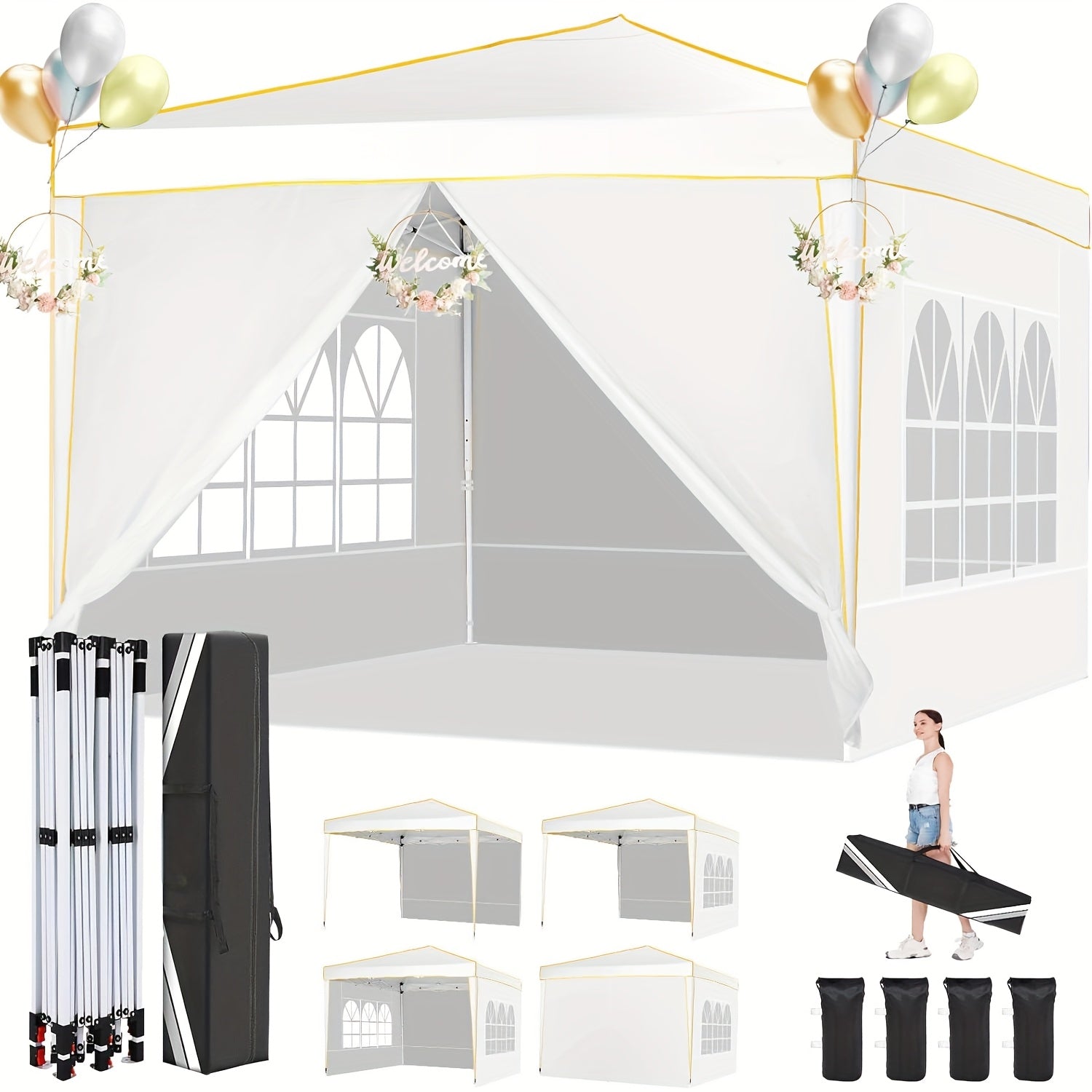 Store banne, Blanc (avec 4 sacs de frappe) pour jardin et balcon – vue détaillée 21