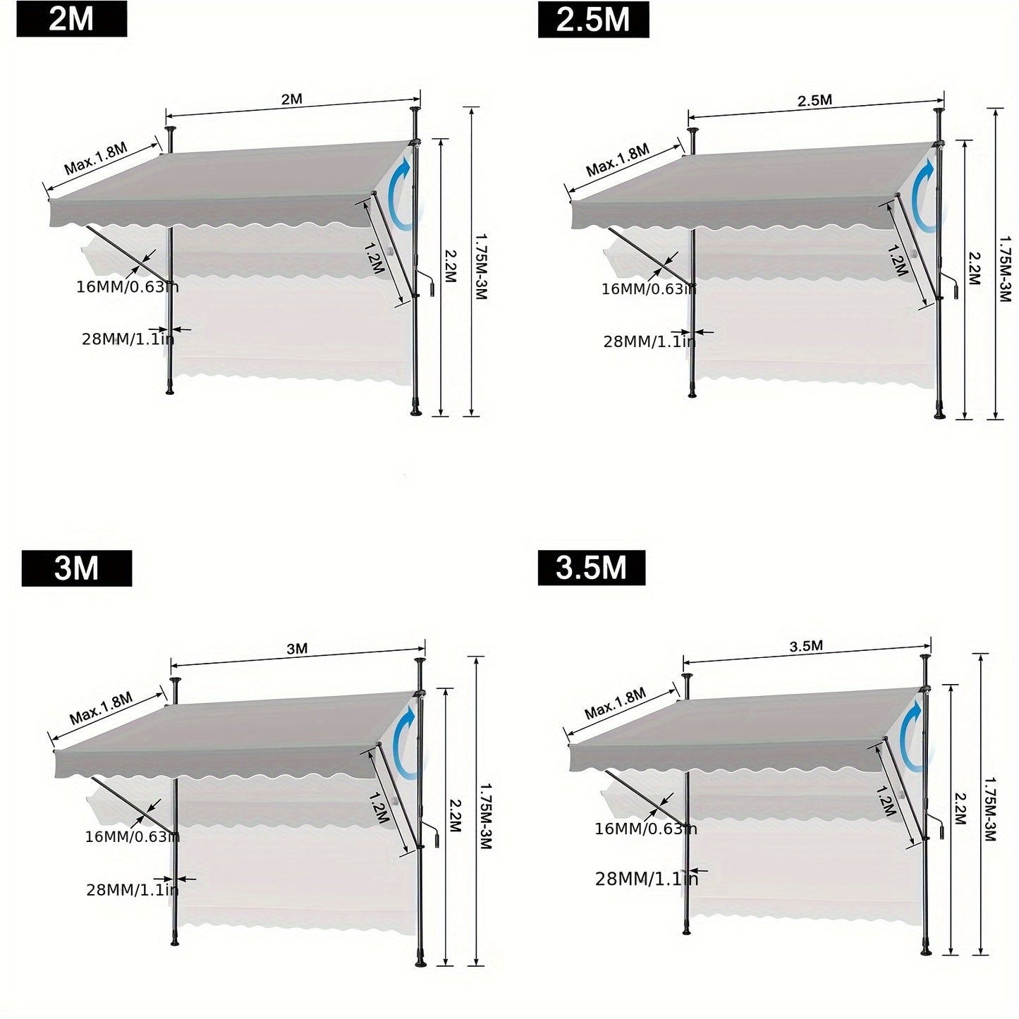 Store banne, Gris foncé pour balcon et jardin – vue détaillée 3