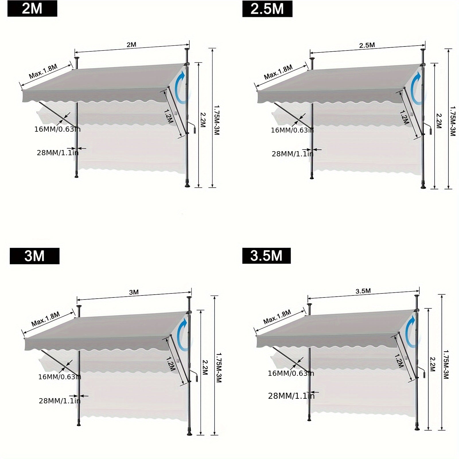 Store banne, Gris foncé pour balcon et jardin – vue détaillée 3