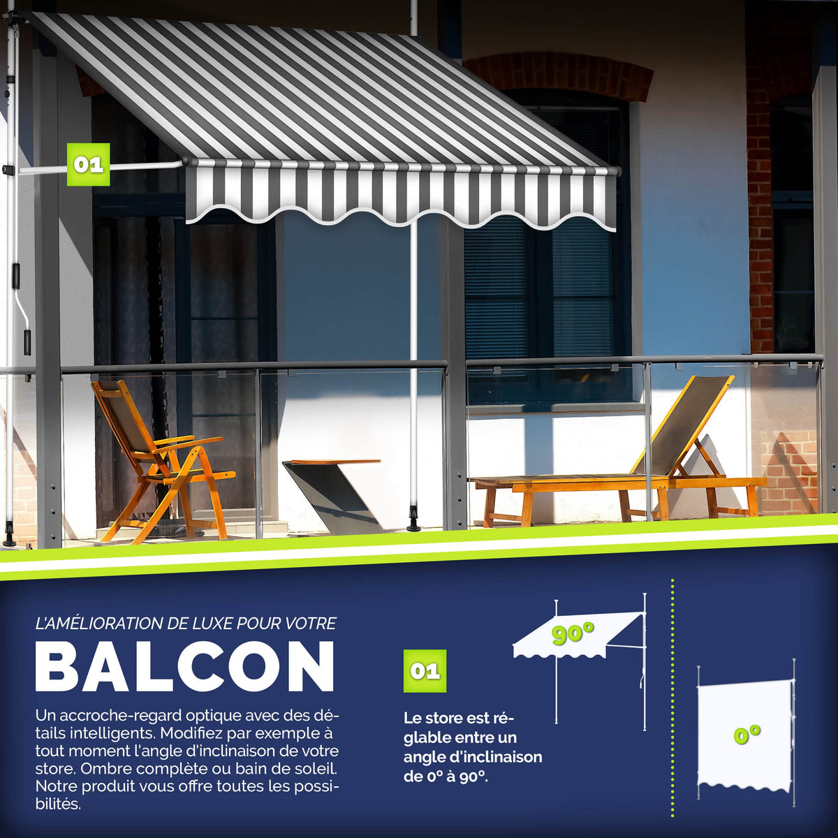 Store banne, Gris pour balcon – vue détaillée 21