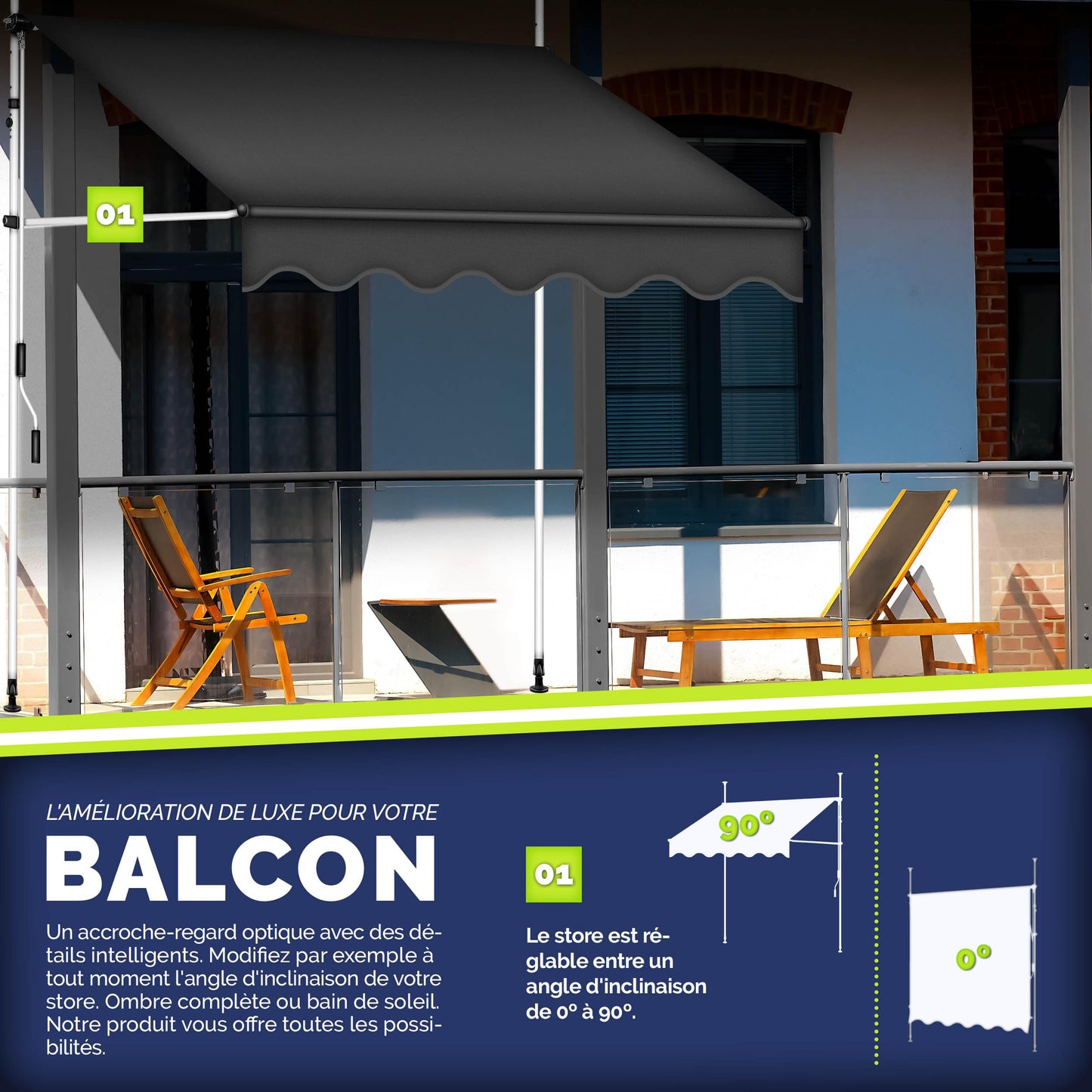 Store banne, Gris pour balcon – vue détaillée 40