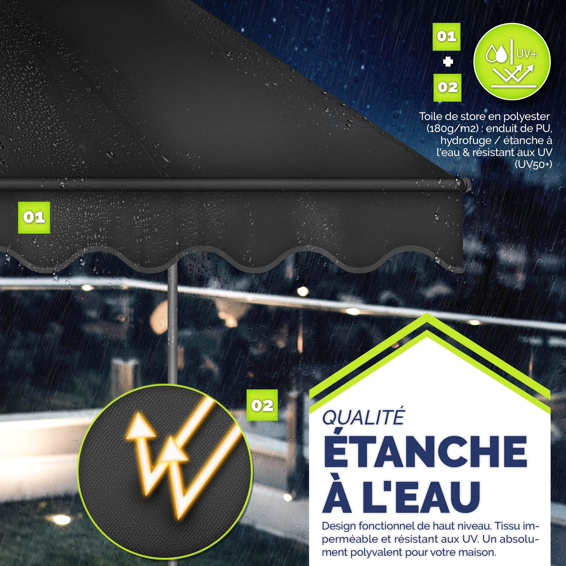 Store banne, Gris pour balcon – vue détaillée 49