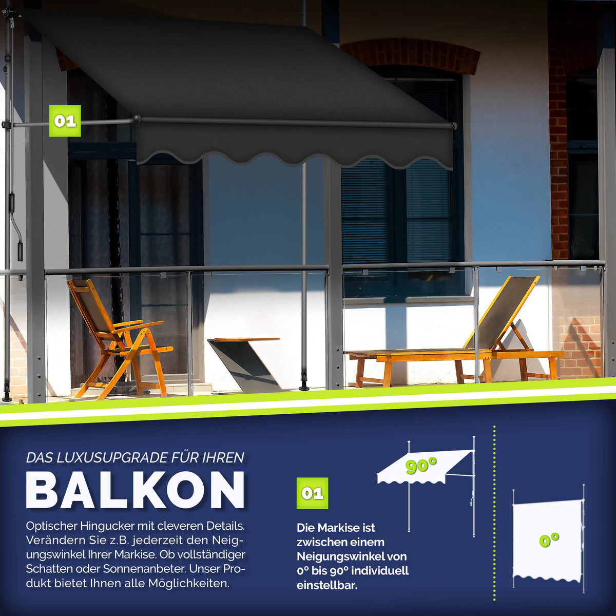 Store banne, Gris pour balcon – vue détaillée 68