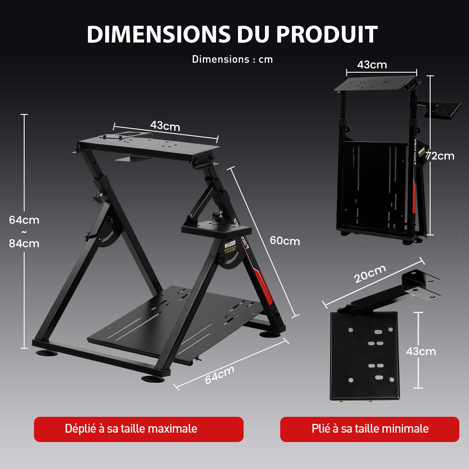 Support Volant, ROUGE pour Volant Gaming Retour de Force et quotidien – vue détaillée 4