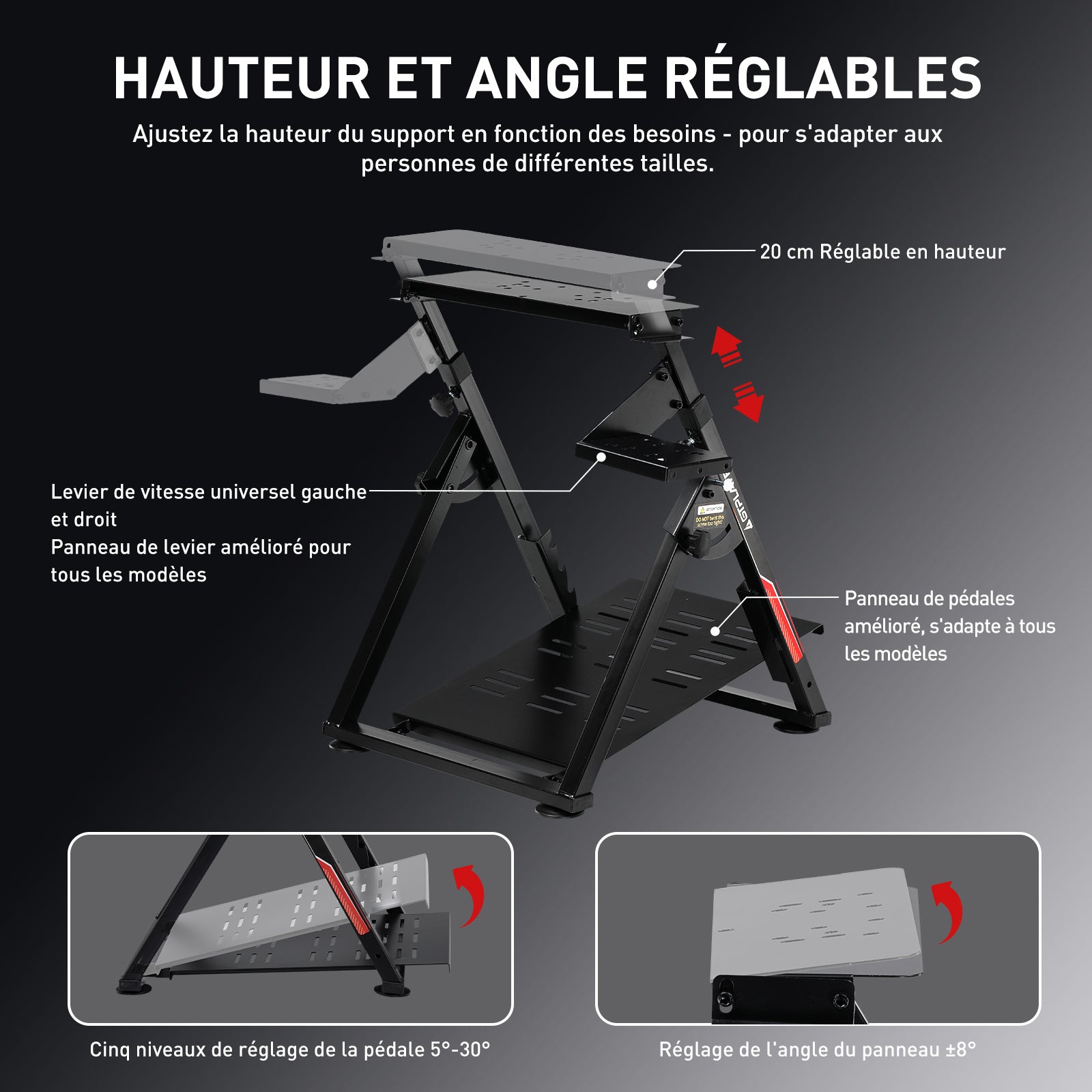 Support Volant, ROUGE pour Volant Gaming Retour de Force et quotidien – vue détaillée 8