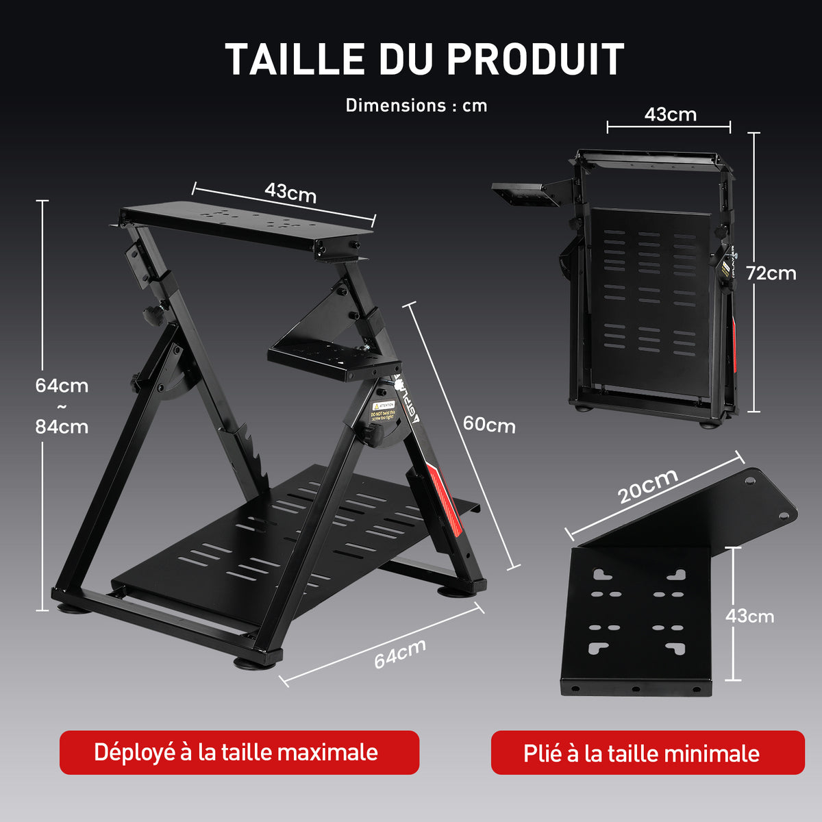 Support Volant, ROUGE pour Volant Gaming Retour de Force et quotidien – vue détaillée 9