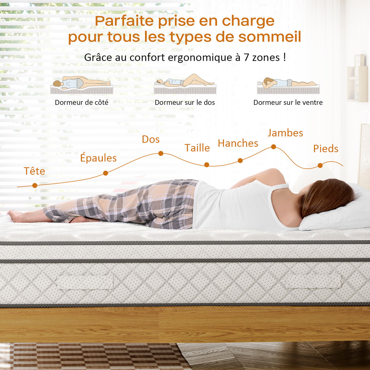 Surmatelas, blanc pour chambre et lit – vue détaillée 5