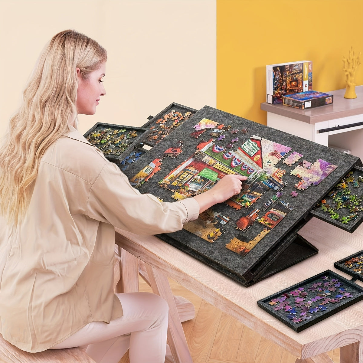Table à puzzle, 1PC +6 Tiroirs +2 Boîte de rangement pour loisirs et projets créatifs – vue détaillée 10