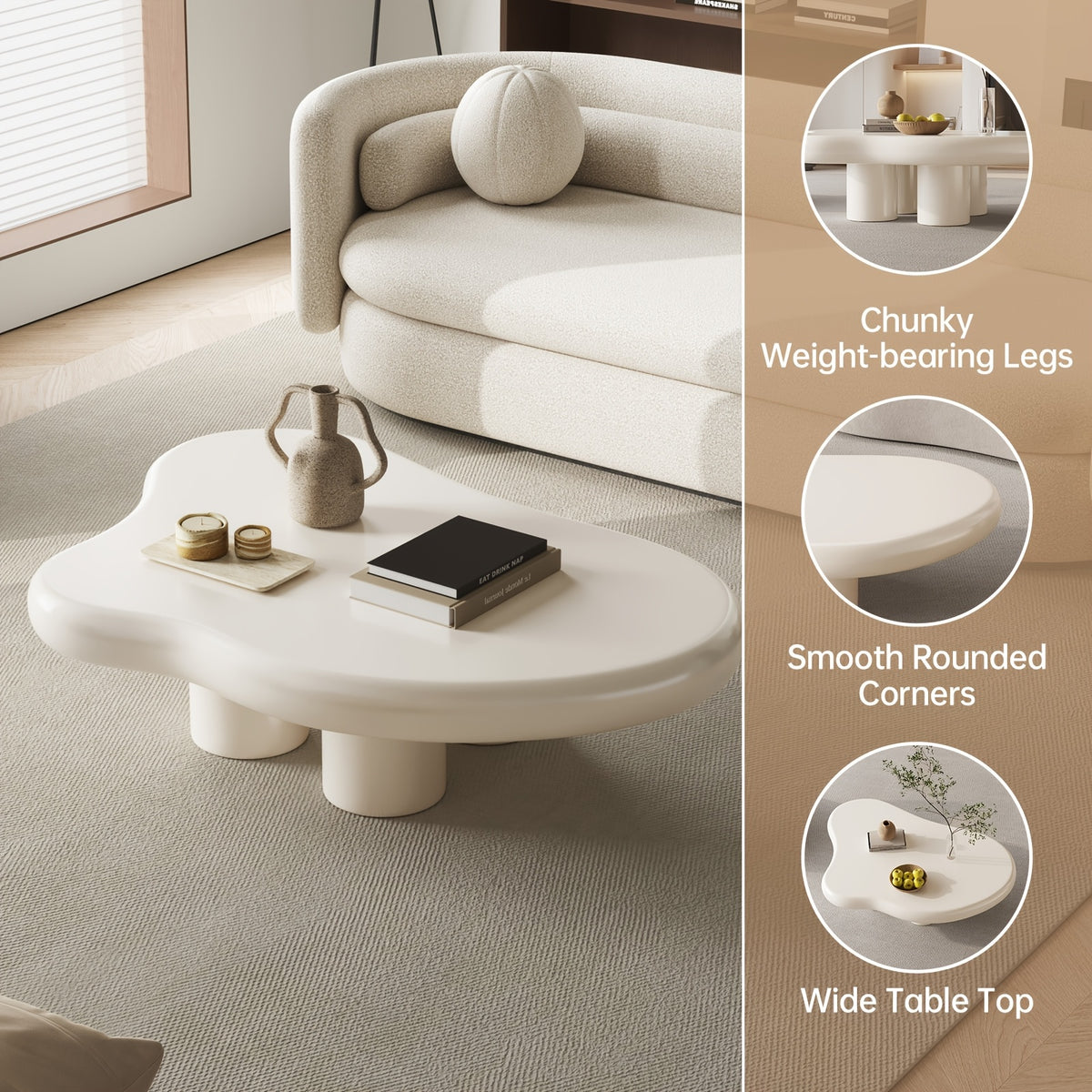 Table basse, Blanc crème pour salon et maison – vue détaillée 3