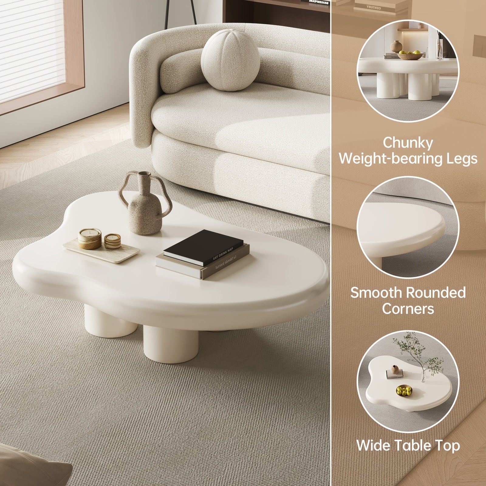 Table basse, Blanc crème pour salon et maison – vue détaillée 3