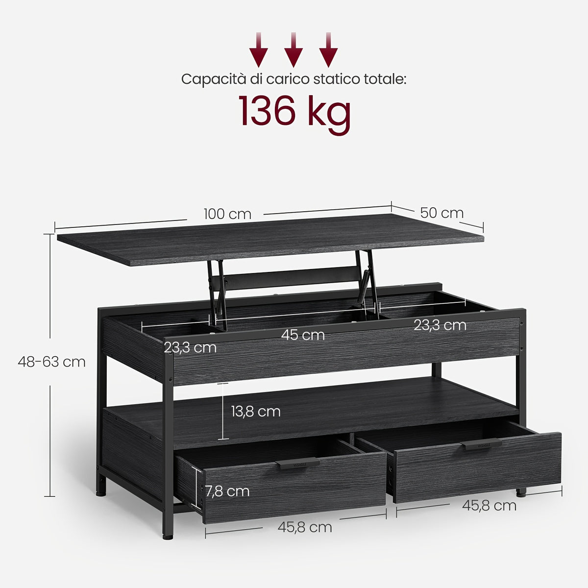 Table basse, Gris Anthracite et Noir Encre pour salon et maison – vue détaillée 3