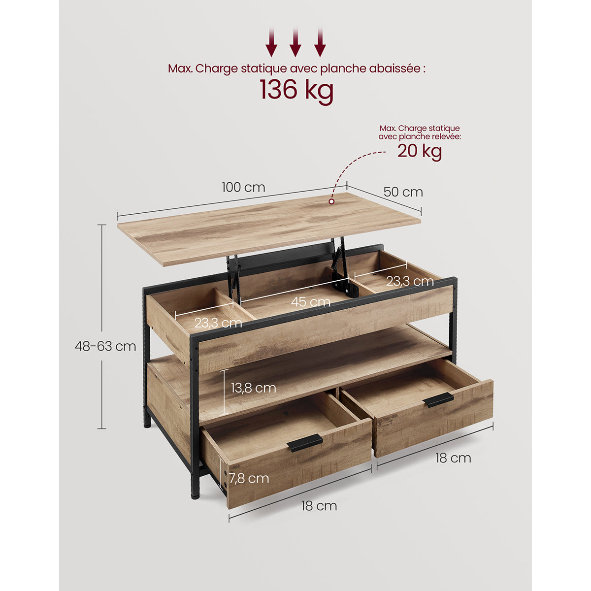 Table basse, Gris Anthracite et Noir Encre pour salon et maison – vue détaillée 5