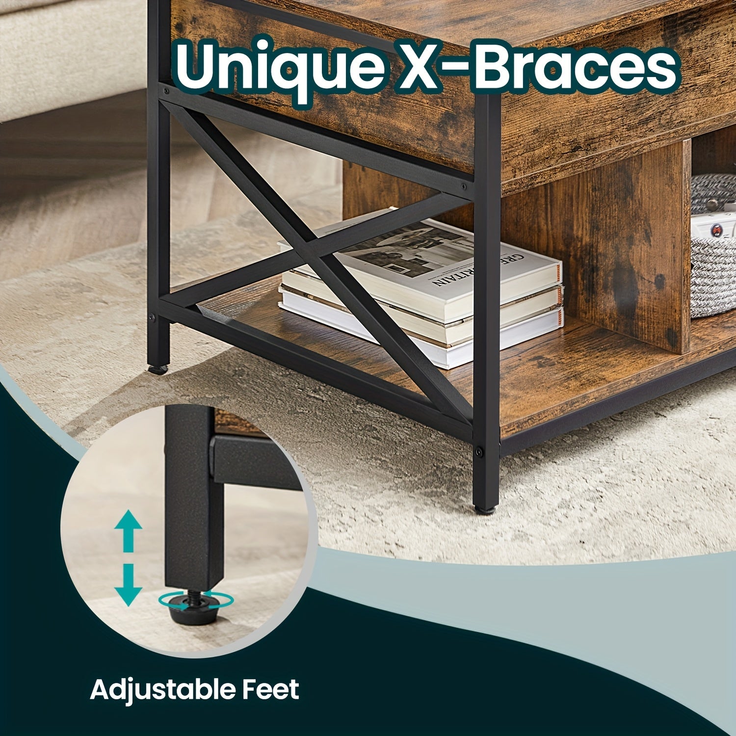 Table basse, Marron Chameau + Noir pour salon et maison – vue détaillée 3