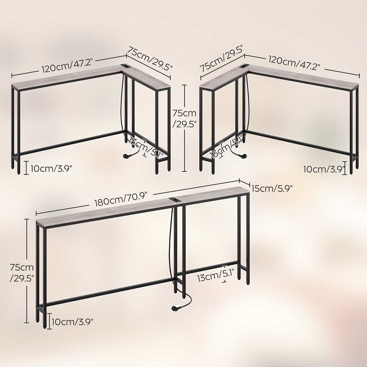Table console étroite, 180 cm pour salon et maison – vue détaillée 4
