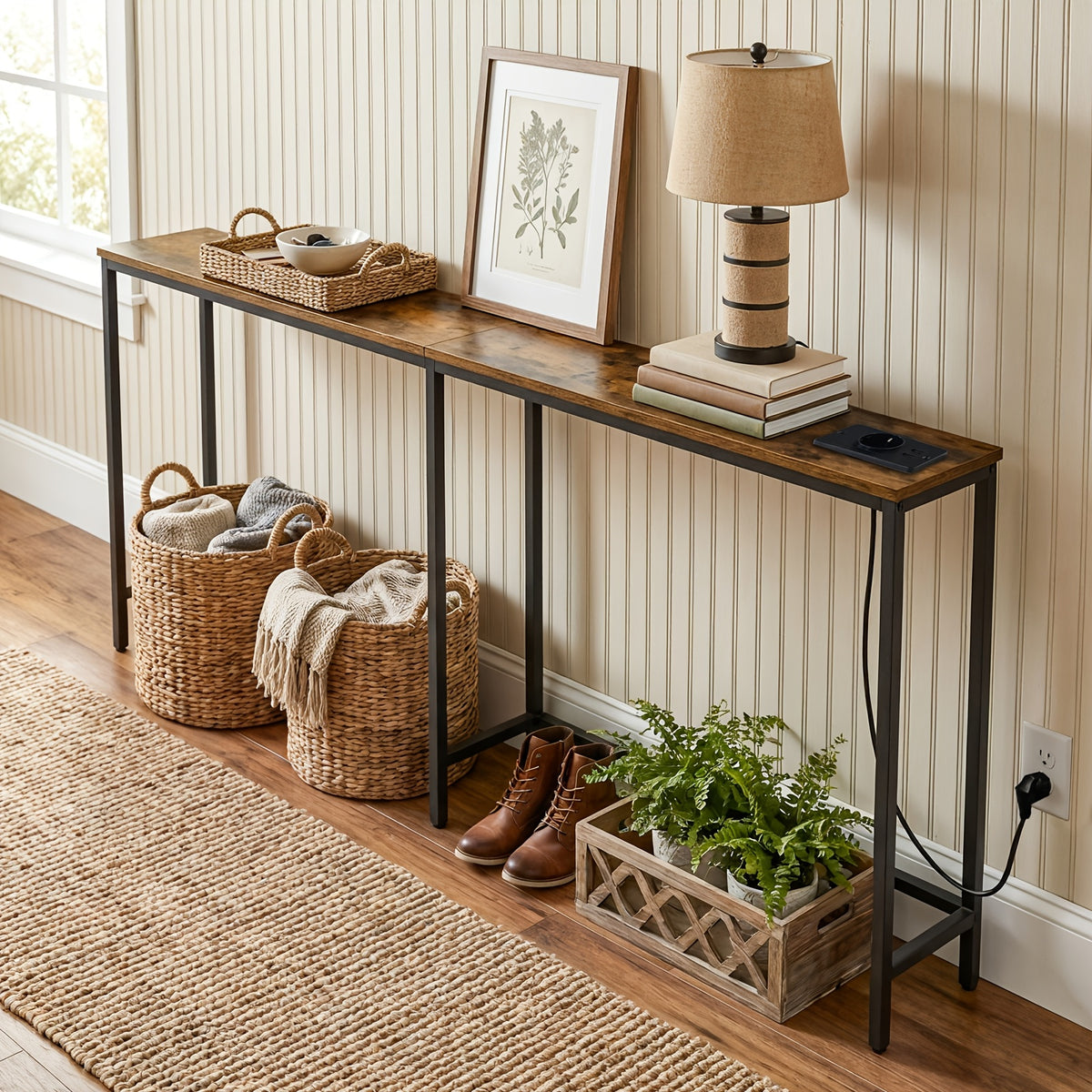 Table Console Etroite, Brun pour salon et maison – vue détaillée 2